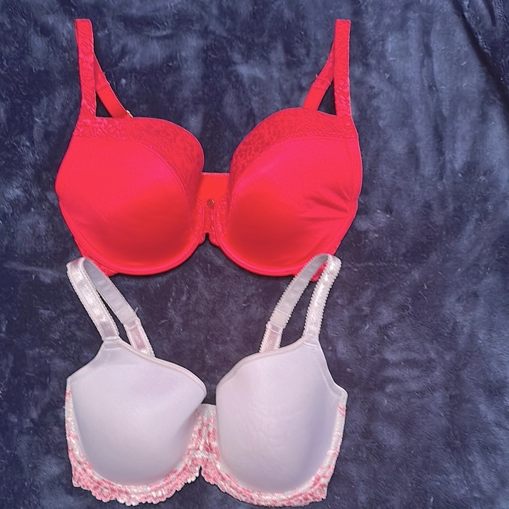 Wacoal & Le Mystere Vibrant Red and Soft Gray and pink Bras